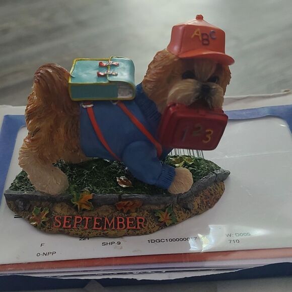 Danbury Mint Shih Tzu Perpetual Calendar September Dog Figure School Days - Picture 2 of 6